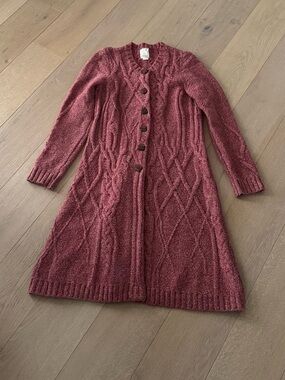Anthropologie Far Away From Close Wool Cableknit Red Cardigan Large